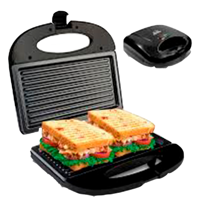 SANDUCHERA 2P HE SM117N NEGRA CON PLATOS GRILL ANTADH.