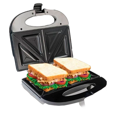 SANDUCHERA NEGRA CON PLATOS SANDWICH ANTIADHERENTE 2 PUESTOS