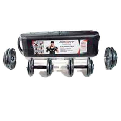 "SET DE MANCUERNAS DE 50 KGS DE PESO COMPUESTO POR 14 DISCOS EN ACERO COLOR NEGRO, 1 BARRA LARGA, 2 BARRAS CON AGARRE ANTIDESLIZANTE Y 6 SEGUROS MARIPOSA"